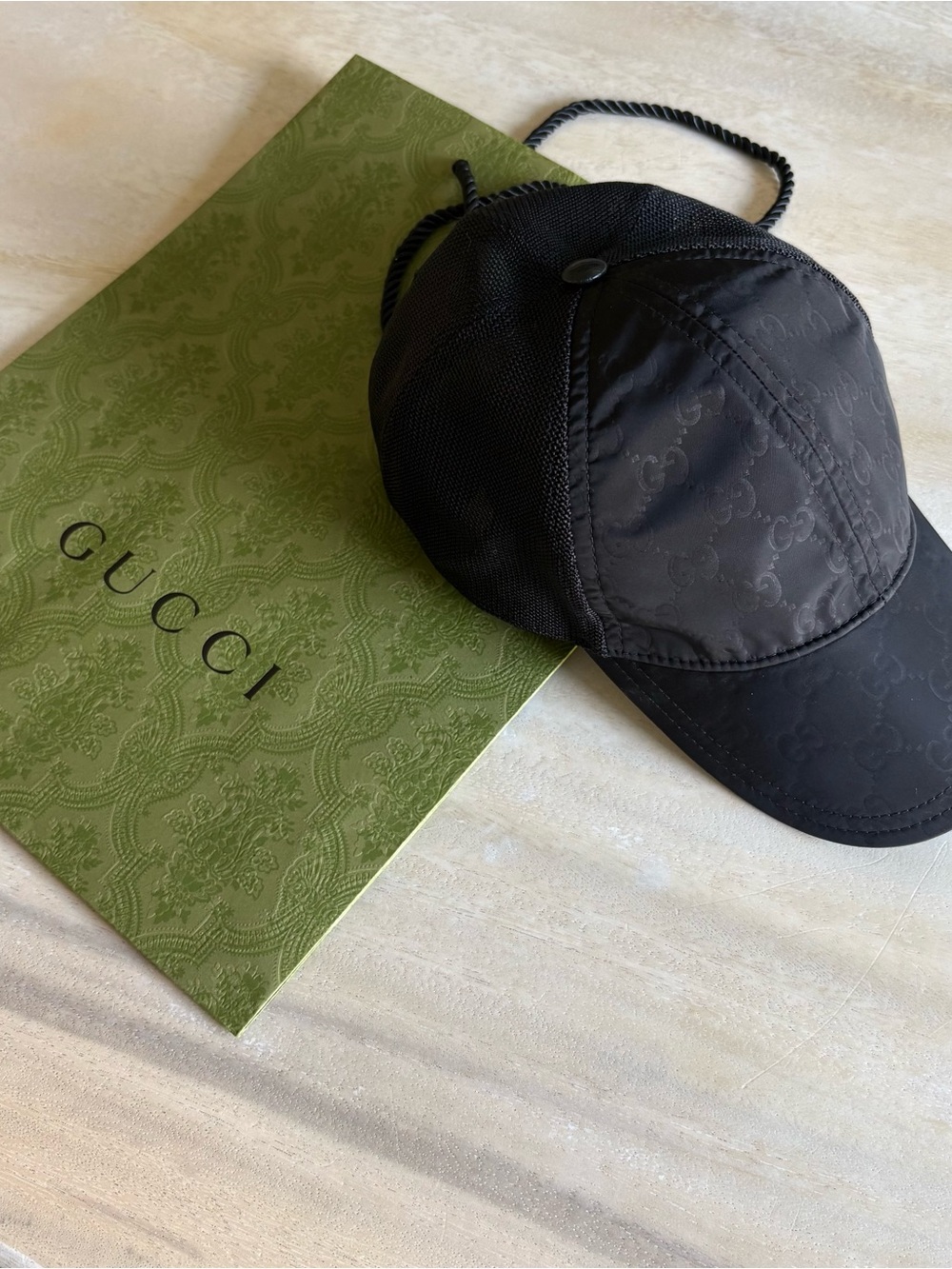Gucci Black Mesh Cap with Leather Logo Patch